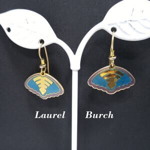 Vintage Laurel Burch Teal Enamel Earrings, Gold Plated